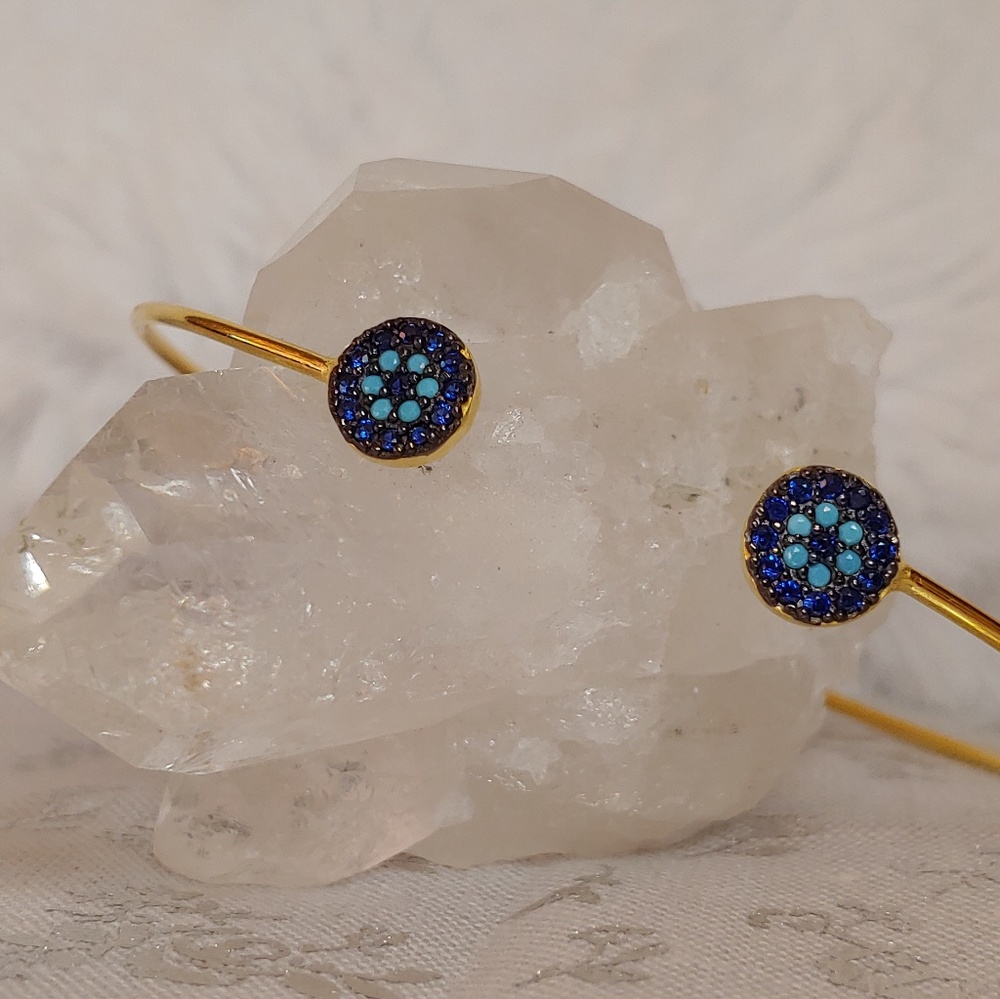 Dainty Italian Gold Sterling Teal Bangle Bracelet